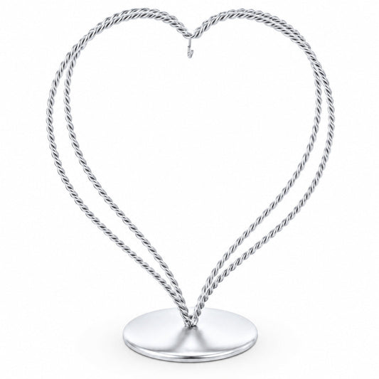 Double Wire Heart Twisted Silver Metal Ornament Display Stand 7.8 Inches (Poland)