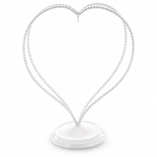 Double Wire Heart Twisted White Paint Metal Ornament Display Stand 7.8 Inches (Poland)