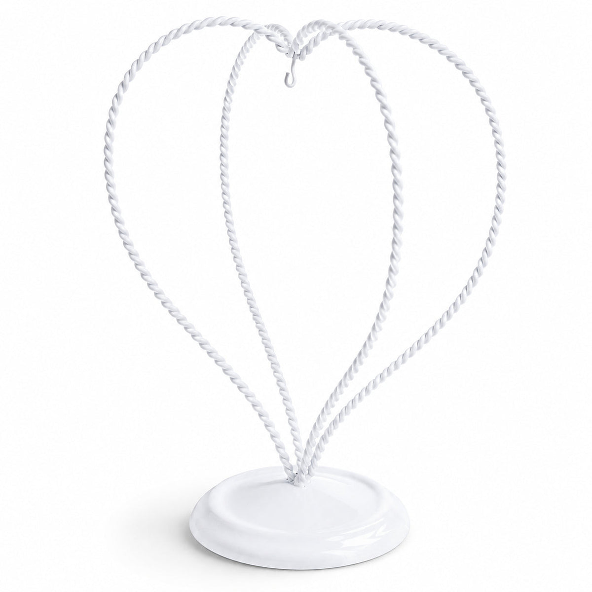 Double Wire Heart Twisted White Paint Metal Ornament Display Stand 7.8 Inches (Poland)