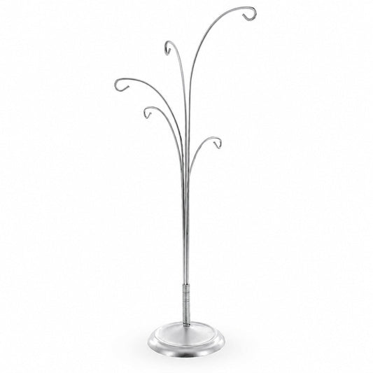5-Arm Scroll Tree Branches Silver Metal Ornament Display Stand 14.5 Inches (Poland)