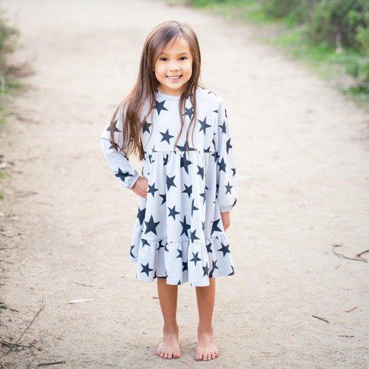 3 Tier Sweater Dress - Black Stars - Terry
