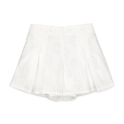 Pleated Pull-On Short - White Circle Eyelet
