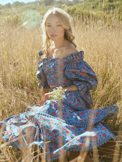 Casey Puff Sleeve Top - French Blue/Punch Bouquet