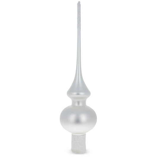 Matte White with Sparkling Top Glass Christmas Tree Topper 11 Inches