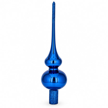 Glossy Blue with Sparkling Top Glass Christmas Tree Topper 11 Inches