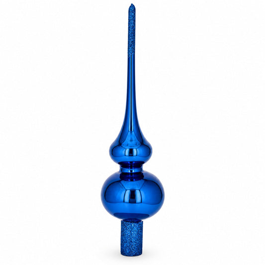 Glossy Blue with Sparkling Top Glass Christmas Tree Topper 11 Inches