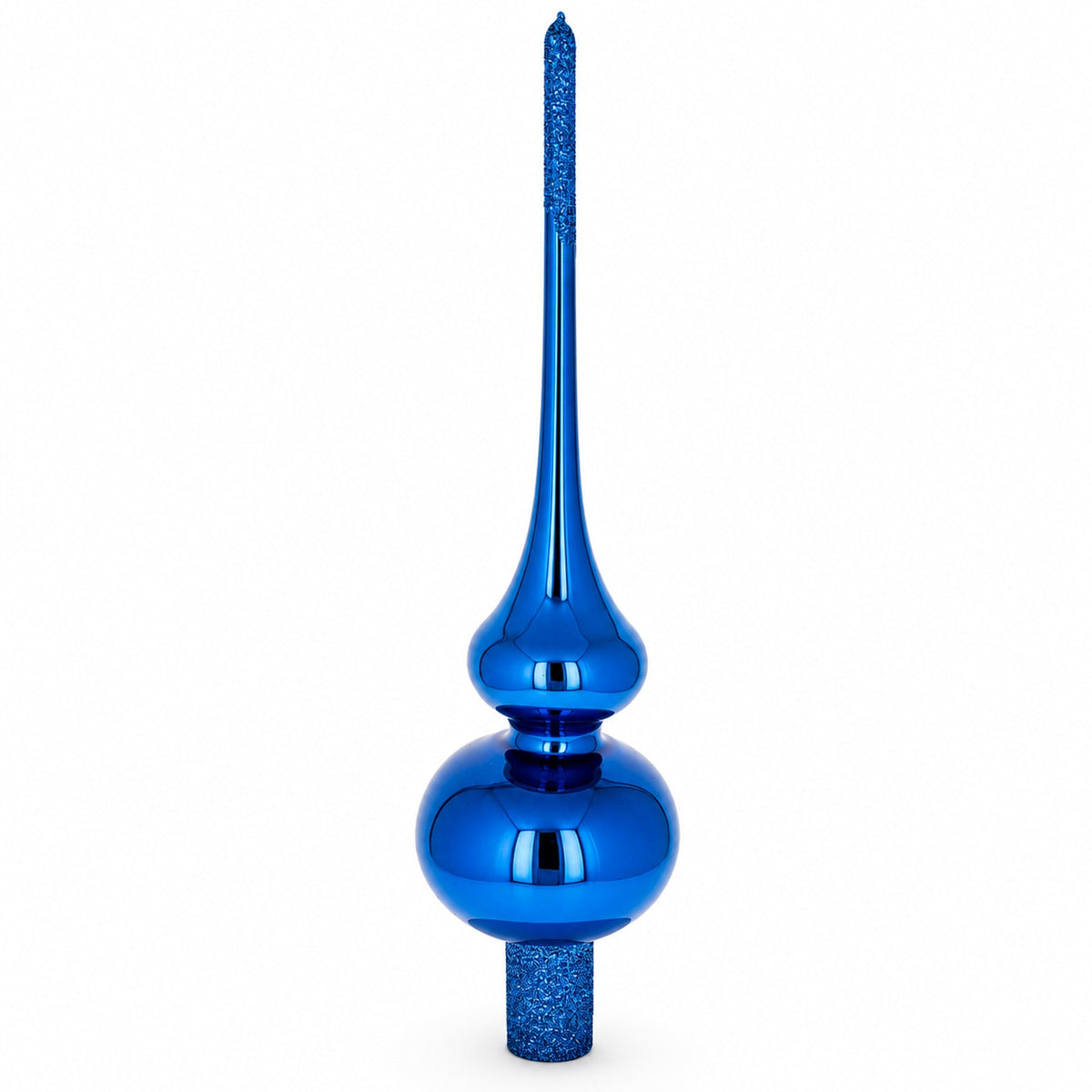 Glossy Blue with Sparkling Top Glass Christmas Tree Topper 11 Inches