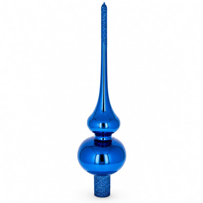 Glossy Blue with Sparkling Top Glass Christmas Tree Topper 11 Inches