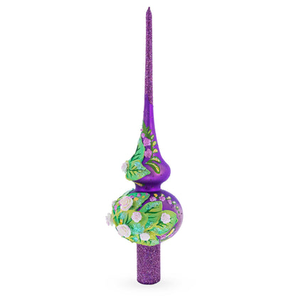 Dimensional Pink Roses on PurpleGlass Christmas Tree Topper 11 Inches
