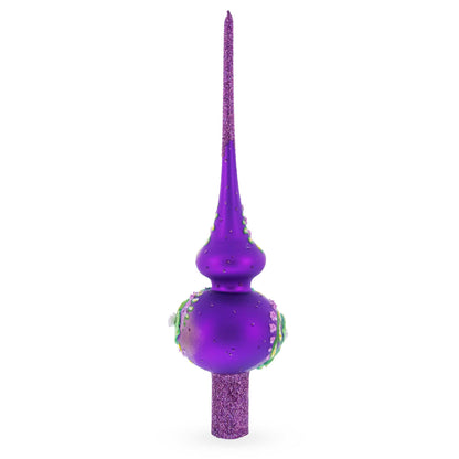 Dimensional Pink Roses on PurpleGlass Christmas Tree Topper 11 Inches