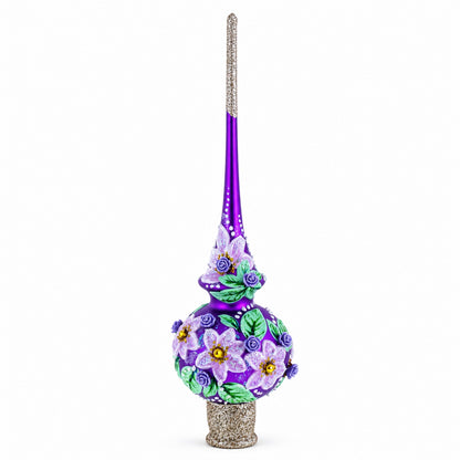 Dimensional Roses on PurpleGlass Christmas Tree Topper 11 Inches