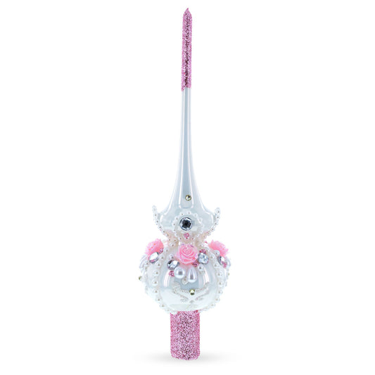 Dimensional Roses on Champagne Glass Christmas Tree Topper 11 Inches