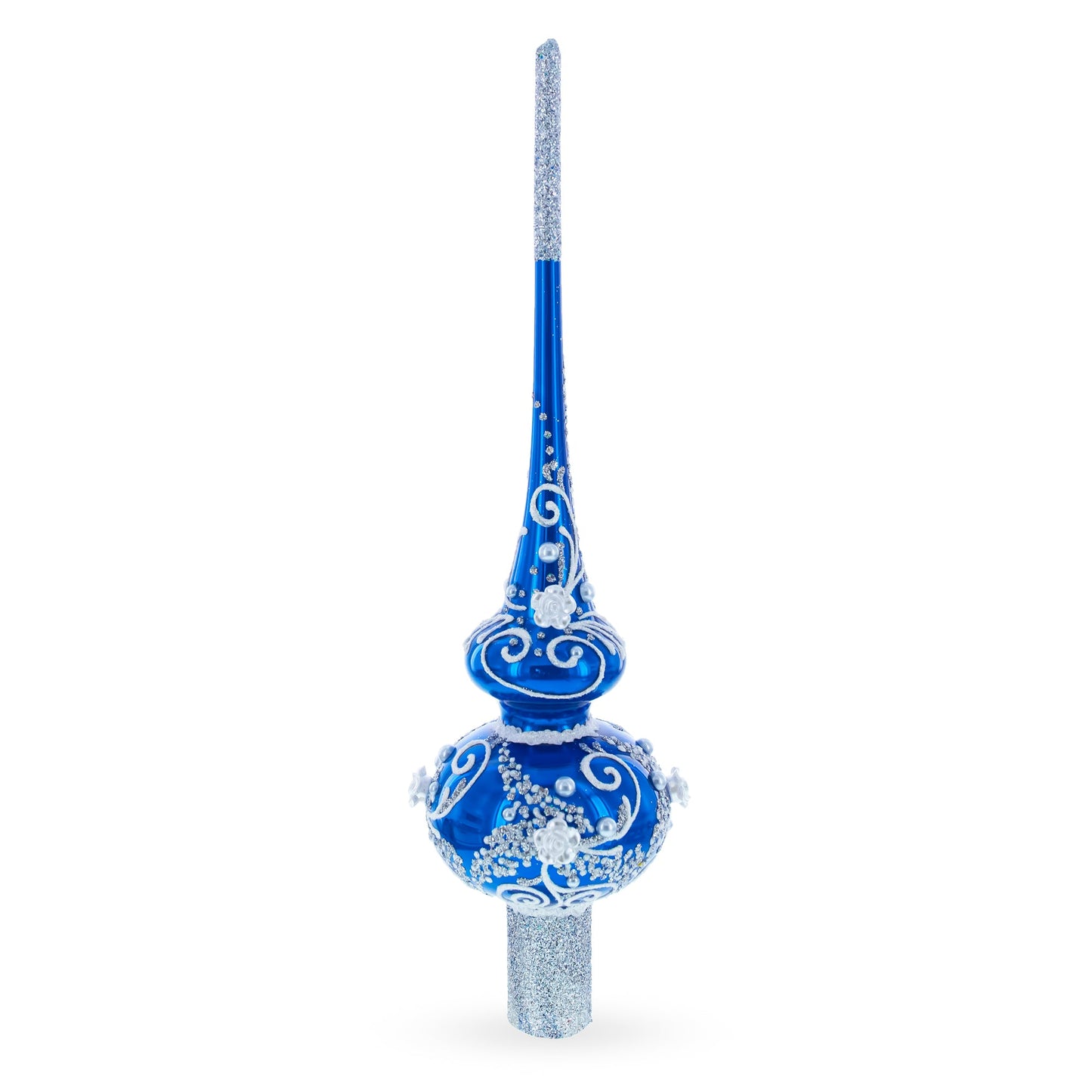 Silver Swirls on Blue Glass Tree Topper