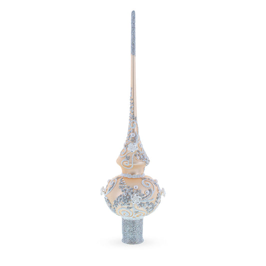 White Swirls on Champagne Glass Tree Topper