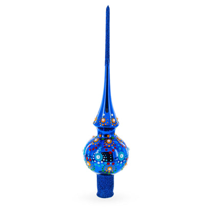 Vibrant Sapphire Blue with Festive Accents Glass Christmas Tree Topper