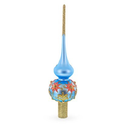 Exquisite Blue and Gold Floral Glass Tree Topper