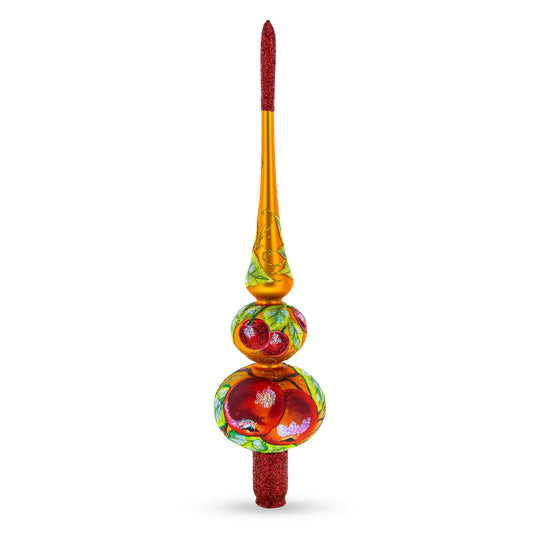 Peaches on Gold Glass Christmas Tree Topper 12.5 Inches
