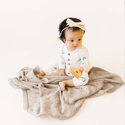 Organic Cotton Pointelle Baby Knit Blanket - Beige