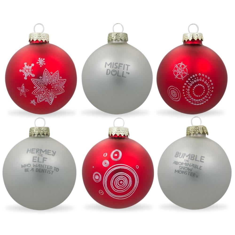 White and Red Mini Glass Ball Christmas Ornaments 2.75 Inches