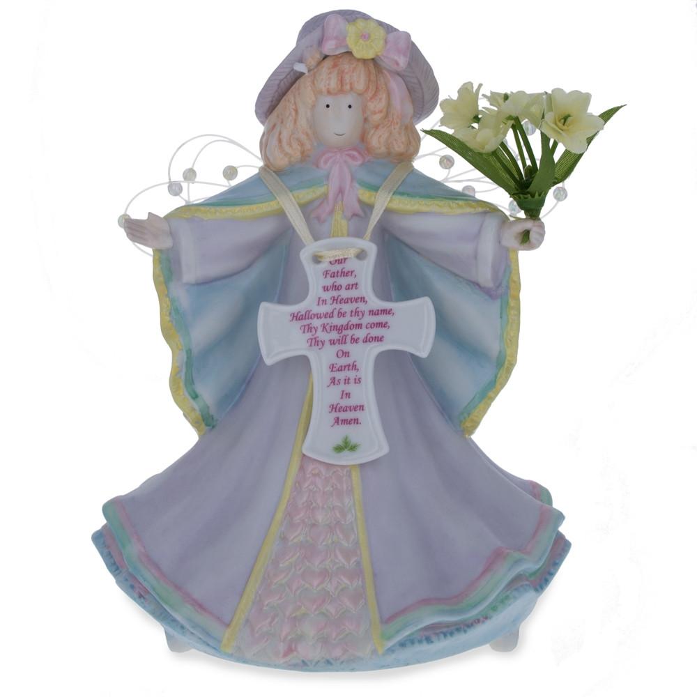 Angel with Cross Porcelain Musical Figurine 6.5 Inches