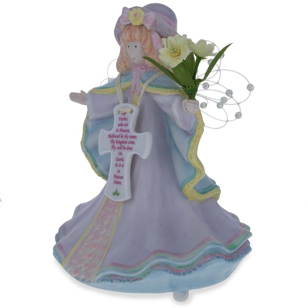 Angel with Cross Porcelain Musical Figurine 6.5 Inches