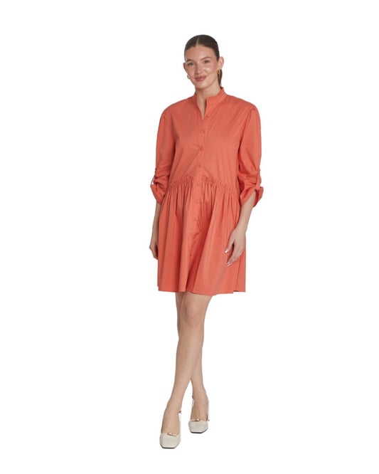 Cammie Ruffle Shirt Dress - Burnt Orange