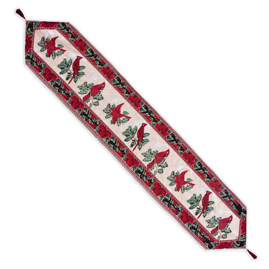 Cardinal, Mistletoe Poinsettia Christmas Tablecloth Holiday Runner 77 Inches