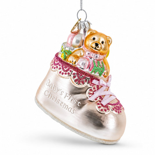 Teddy Bear Baby's First Glass Christmas Ornament