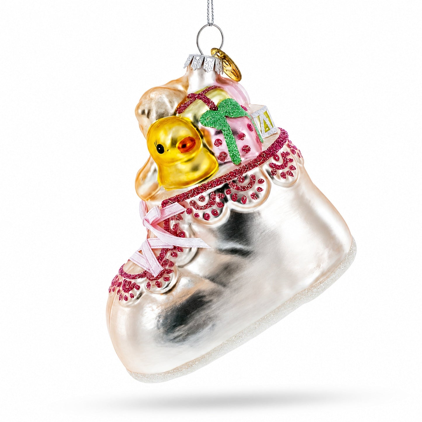 Teddy Bear Baby's First Glass Christmas Ornament