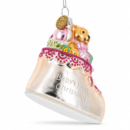 Teddy Bear Baby's First Glass Christmas Ornament