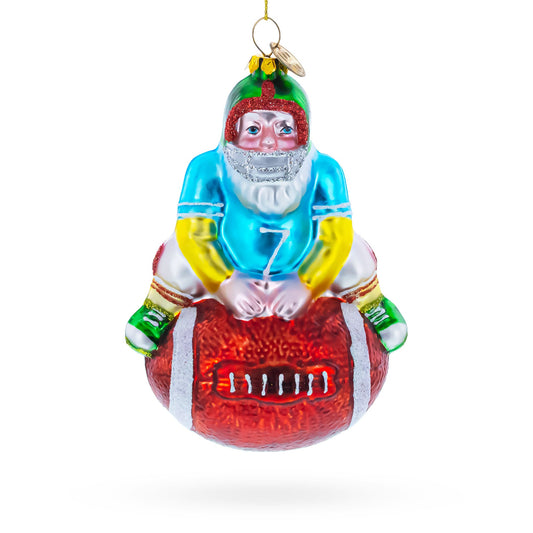 Football Santa the Quarterback Glass Christmas Ornament