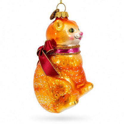Cat with Red Scarf Glass Christmas Ornament