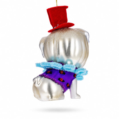 Pug in a Festive Red Hat Glass Christmas Ornament