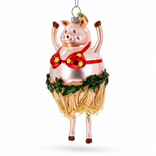 Pig Dancing in a Bra Glass Christmas Ornament