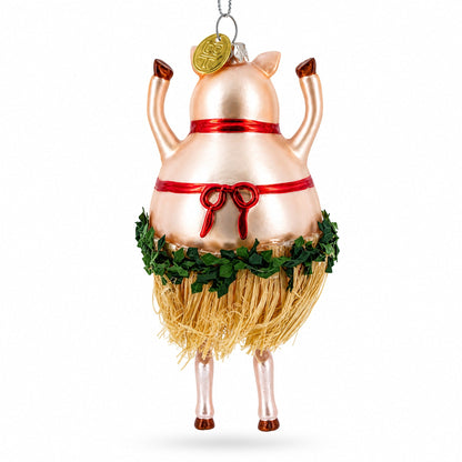 Pig Dancing in a Bra Glass Christmas Ornament