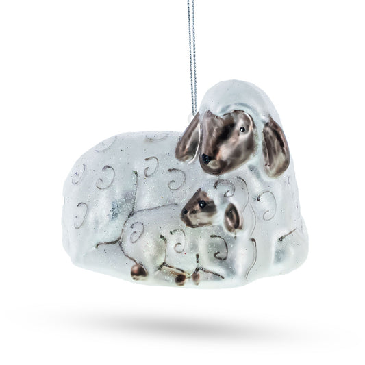 Sheep Family Glass Christmas Ornament