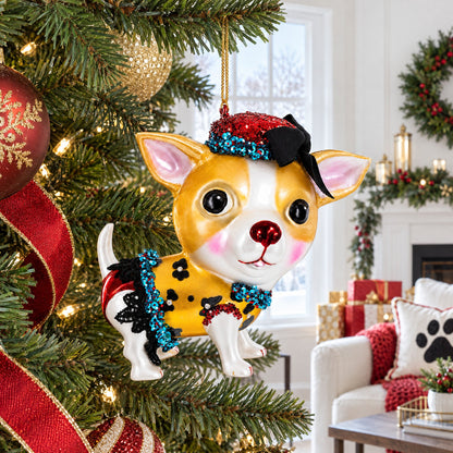 Chic Chihuahua Glass Christmas Ornament