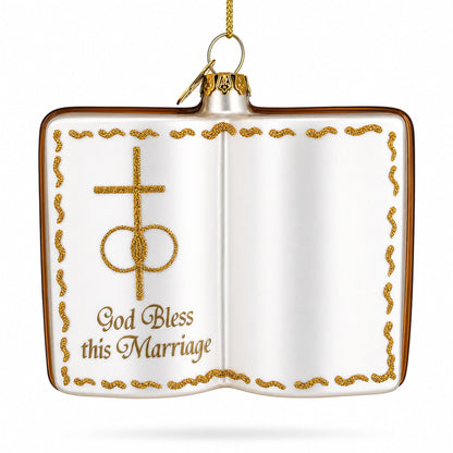 Romantic Wedding Book Glass Christmas Ornament