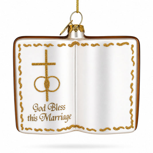 Romantic Wedding Book Glass Christmas Ornament