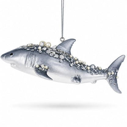 Beaded Shark Glass Christmas Ornament