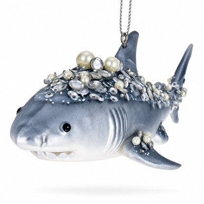Beaded Shark Glass Christmas Ornament