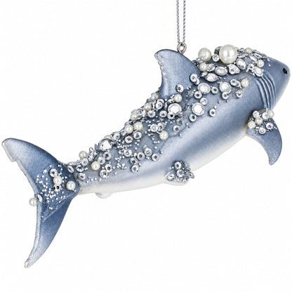 Beaded Shark Glass Christmas Ornament