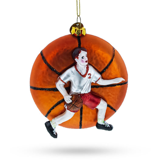 Basketball Player Glass Christmas Ornament