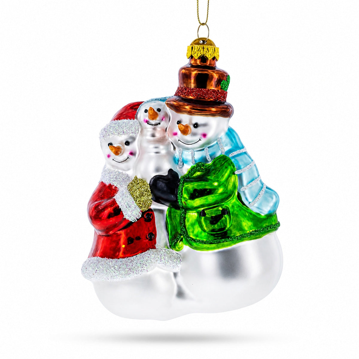 Snowman Family with Baby Glass Christmas Ornament