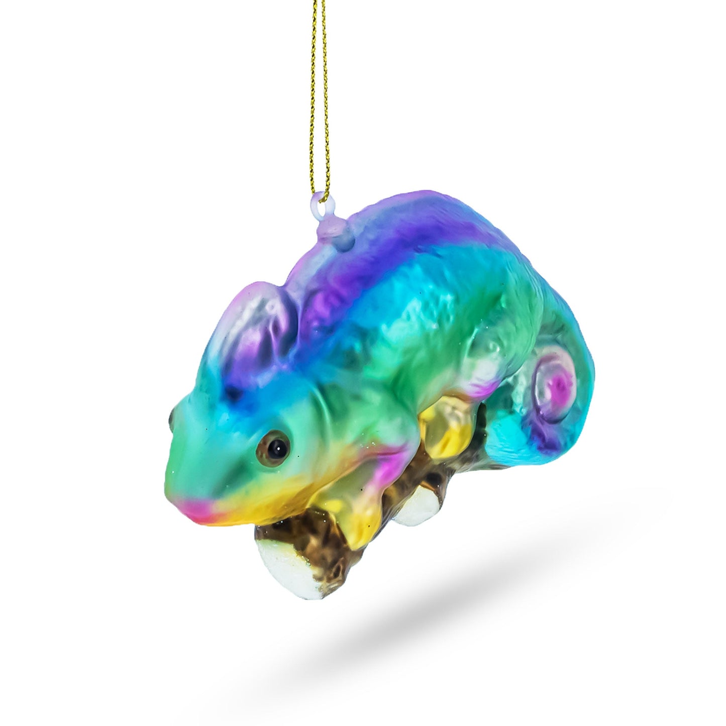 Rainbow Chameleon Glass Christmas Ornament