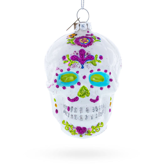White Skull Glass Christmas Ornament