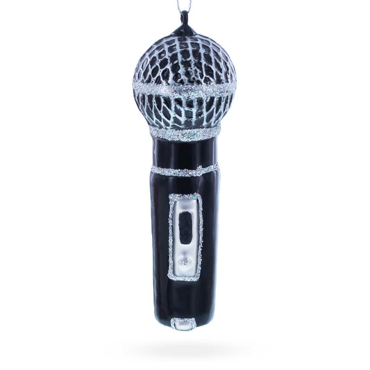Black Microphone Glass Christmas Ornament