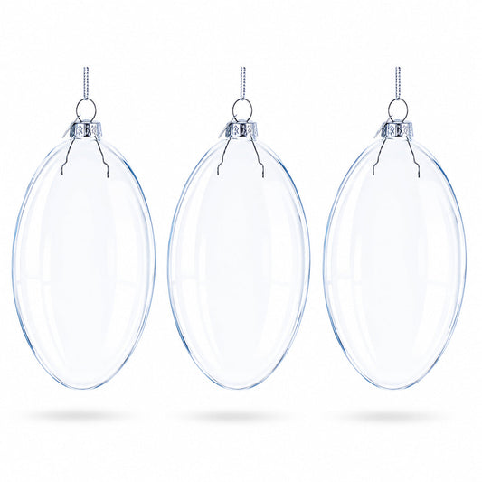 Set of 3 Oval Flat Discs Clear Glass Christmas Ornament, 5 Inches (127 mm)