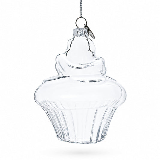 Cupcake Clear Glass Christmas Ornament