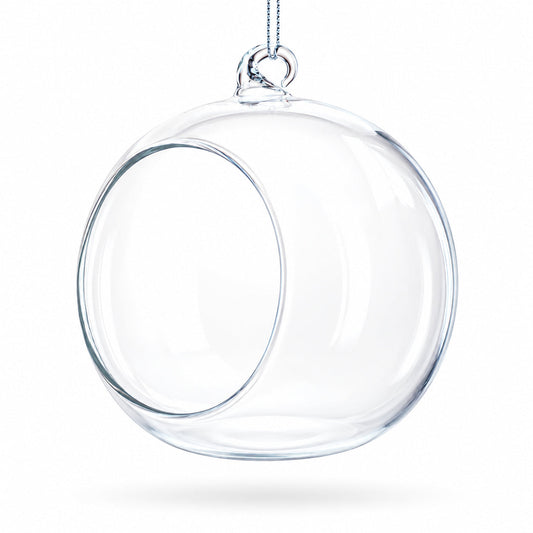 Spherical Openwork Clear Glass Christmas Ornament 4.5 Inches